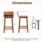 Mid Century Counter Height Bar Stools Set of 2 Solid Wood Seat with Backrest Brown